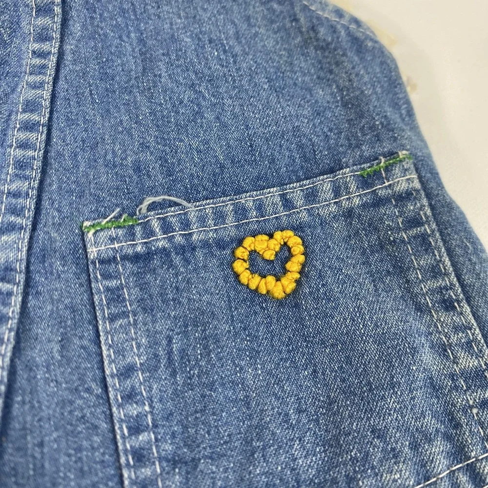 Vintage OshKosh Bgosh Overalls Girls 18 Months Denim Vestbak Hearts Lace 90s
